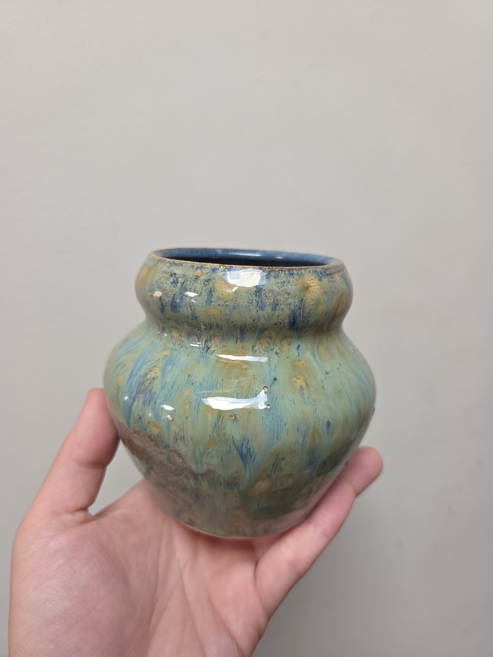 Glazed Blue-Green Ceramic Vase - Handcrafted Accent